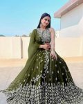 DESIGNER GEORGETTE EMBROIDERY WITH SEQUENCE WORK LEHENGA CHOLI WITH DUPATTA WEDDING WEAR WHOLESALE PRICE ETHNIC GARMENT (9)