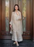 DESIGNER GEORGETTE GPO LACE WORK TOP PALAZZO WITH DUPATTA CREAM