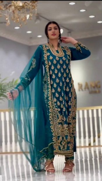 DESIGNER GEORGETTE SEQUENCE WORK TOP PANT WITH DUPATTA GREEN
