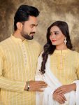 DESIGNER LINEN JACQUARD WORK COUPLE WEAR WHOLESALE PRICE ETHNIC GARMENT (1)