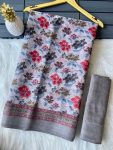 DESIGNER LINEN PRINTED SAREE WITH UNSTITCHED BLOUSE PARTY WEAR WHOLESALE PRICE ETHNIC GARMENT (2)