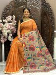 DESIGNER LINENE BANDHEJ DIGITAL PRINT WORK SAREE WITH UNSTITCHED BOLUSE CASUAL WEAR WHOLESALE PRICE ETHNIC GARMENT (11)