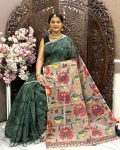 DESIGNER LINENE BANDHEJ DIGITAL PRINT WORK SAREE WITH UNSTITCHED BOLUSE CASUAL WEAR WHOLESALE PRICE ETHNIC GARMENT (6)