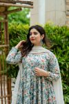 DESIGNER MUSLIN CROCHET PRINT WORK GOWN PANT WITH DUPATTA CASUAL WEAR WHOLESALE PRICE ETHNIC GARMENT (12)
