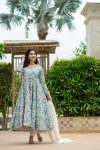 DESIGNER MUSLIN CROCHET PRINT WORK GOWN PANT WITH DUPATTA CASUAL WEAR WHOLESALE PRICE ETHNIC GARMENT (12)