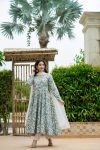 DESIGNER MUSLIN CROCHET PRINT WORK GOWN PANT WITH DUPATTA CASUAL WEAR WHOLESALE PRICE ETHNIC GARMENT (12)