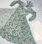 DESIGNER MUSLIN CROCHET PRINT WORK GOWN PANT WITH DUPATTA CASUAL WEAR WHOLESALE PRICE ETHNIC GARMENT (12)