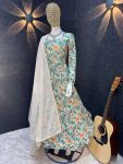 DESIGNER MUSLIN CROCHET PRINT WORK GOWN PANT WITH DUPATTA CASUAL WEAR WHOLESALE PRICE ETHNIC GARMENT (12)