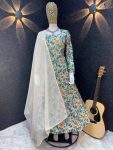 DESIGNER MUSLIN CROCHET PRINT WORK GOWN PANT WITH DUPATTA CASUAL WEAR WHOLESALE PRICE ETHNIC GARMENT (12)