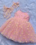 DESIGNER NET SUN FLOWER PRINT WORK KIDS FROCK WITH ATTACHED BOW PARTY WEAR WHOLESALE PRICE ETHNIC GARMENT (12)