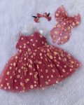 DESIGNER NET SUN FLOWER PRINT WORK KIDS FROCK WITH ATTACHED BOW PARTY WEAR WHOLESALE PRICE ETHNIC GARMENT (11)