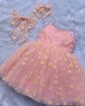 DESIGNER NET SUN FLOWER PRINT WORK KIDS FROCK WITH ATTACHED BOW PARTY WEAR WHOLESALE PRICE ETHNIC GARMENT (12)