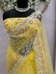 DESIGNER NET THREAD AND SEQUENCE WORK SAREE WITH UNSTITCHED BLOUSE PARTY WEAR WHOLESALE PRICE ETHNIC GARMENT 1 (5)