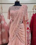 DESIGNER NET THREAD AND SEQUENCE WORK SAREE WITH UNSTITCHED BLOUSE PARTY WEAR WHOLESALE PRICE ETHNIC GARMENT (19)