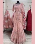 DESIGNER NET THREAD AND SEQUENCE WORK SAREE WITH UNSTITCHED BLOUSE PARTY WEAR WHOLESALE PRICE ETHNIC GARMENT (19)