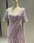 DESIGNER NET THREAD AND SEQUENCE WORK SAREE WITH UNSTITCHED BLOUSE PARTY WEAR WHOLESALE PRICE ETHNIC GARMENT 2 (7)