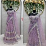 DESIGNER NET THREAD AND SEQUENCE WORK SAREE WITH UNSTITCHED BLOUSE PARTY WEAR WHOLESALE PRICE ETHNIC GARMENT 2 (7)