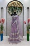 DESIGNER NET THREAD AND SEQUENCE WORK SAREE WITH UNSTITCHED BLOUSE PARTY WEAR WHOLESALE PRICE ETHNIC GARMENT 2 (7)