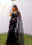 DESIGNER ORANGA SILK EMBRODIERY WORK SAREE WITH UNSTITCHED BLOUSE BLACK
