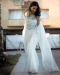 DESIGNER ORANGA SILK EMBRODIERY WORK SAREE WITH UNSTITCHED BLOUSE WHITE