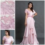 DESIGNER ORGANZA SILK EMBROIDERY SEQUENCE WORK  LEHENGA STYLE SAREE , BLOUSE WITH DUPATTA PINK