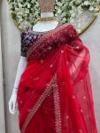 DESIGNER ORGANZA THREAD SEQUENCE WORK SAREE WITH UNSTITCHED BLOUSE PARTY WEAR WHOLESALE PRICE ETHNIC GARMENT (6)