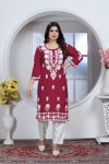 DESIGNER RAYON CHIKANKARI EMBROIDERY WORK KURTI WITH PENT OFFICE WEAR WHOLESALE PRICE ETHNIC GARMENT (1)