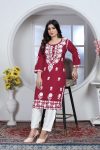 DESIGNER RAYON CHIKANKARI EMBROIDERY WORK KURTI WITH PENT OFFICE WEAR WHOLESALE PRICE ETHNIC GARMENT (1)