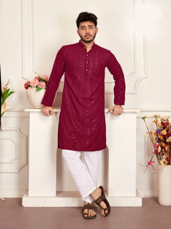 DESIGNER RAYON CHIKANKARI KURTA WITH PAYJAMA