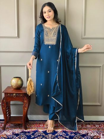 DESIGNER RAYON EMBROIDERY WORK TOP BOTTOM WITH DUPATTA RAMA