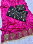 DESIGNER SATIN SILK ZARI SEQUENCE WITH PEAL MOTI LACE WORK SAREE WITH UNSTITCHED BLOUSE PARTY WEAR WHOLESALE PRICE ETHNIC GARMENT (10)