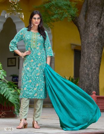 DESIGNER CAPSULE  SILK EMBROIDERY AND PRINT WORK TOP PANT WITH DUPATTA SKY