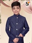 DESIGNER SILK EMBROIDERY SEQUENCE WORK KURTA PANT WITH KOTI FATHER SON SET WHOLESALE PRICE ETHNIC GARTMENT (3)