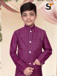 DESIGNER SILK EMBROIDERY SEQUENCE WORK KURTA PANT WITH KOTI FATHER SON SET WHOLESALE PRICE ETHNIC GARTMENT (8)