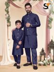 DESIGNER SILK EMBROIDERY SEQUENCE WORK KURTA PANT WITH KOTI FATHER SON SET WHOLESALE PRICE ETHNIC GARTMENT (3)