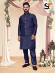 DESIGNER SILK EMBROIDERY SEQUENCE WORK KURTA PANT WITH KOTI FATHER SON SET WHOLESALE PRICE ETHNIC GARTMENT (3)