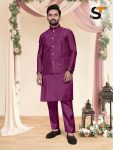 DESIGNER SILK EMBROIDERY SEQUENCE WORK KURTA PANT WITH KOTI FATHER SON SET WHOLESALE PRICE ETHNIC GARTMENT (8)