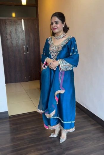 DESIGNER SILK EMBROIDERY SEQUENCE WORK TOP PALAZZO WITH DUPATTA SKY