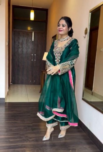 DESIGNER SILK EMBROIDERY SEQUENCE WORK TOP PALAZZO WITH DUPATTA GREEN