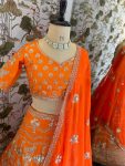 DESIGNER SILK EMBROIDERY SEQUENCE ZARI WORK LEHENGA CHOLI WITH DUPATTA WEDDING WEAR WHOLESALE PRICE ETHNIC GARMENT (2)