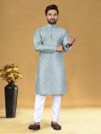 DESIGNER SILK EMBROIDERY WITH SEQUENCE WORK MENS KURTA PAJAMA FESTIVAL WEAR WHOLESALE PRICE ETHNIC GARMENT (10)