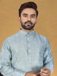 DESIGNER SILK EMBROIDERY WITH SEQUENCE WORK MENS KURTA PAJAMA FESTIVAL WEAR WHOLESALE PRICE ETHNIC GARMENT (10)