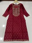 DESIGNER SLUB COTTON EMBROIDERY FOIL PRINT WORK ONLY KURTI CASUAL WEAR WHOLESALE PRICE ETHNIC GARMENT (6)