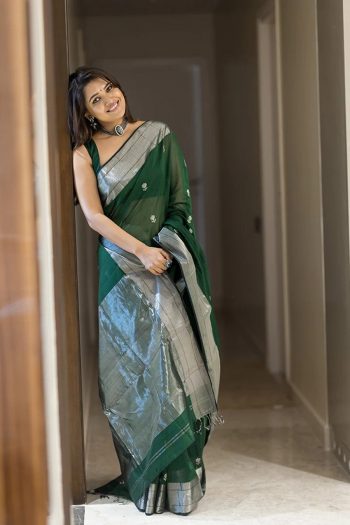 DESIGNER SOFT COTTON WEAVING JACQUARD BORDER SAREE WITH UNSTITCHED BLOUSE