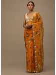 DESIGNER SOFT ORGANZA PRINTED SAREE WITH UNSTITCHED BLOUSE YELLOW