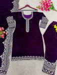 DESIGNER VELVET EMBROIDERY SEQUENCE WORK TOP BOTTOM WITH DUPATTA PARTY WEAR WHOLESALE PRICE ETHNIC GARMENT (3)