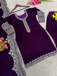 DESIGNER VELVET EMBROIDERY SEQUENCE WORK TOP BOTTOM WITH DUPATTA PARTY WEAR WHOLESALE PRICE ETHNIC GARMENT (3)