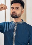 DESIGNER VISCOSE WEAVING STRIPE WITH EMBROIDERY WORK MENS KURTA PAJAMA FESTIVAL WEAR WHOLESALE PRICE ETHNIC GARMENT (3)