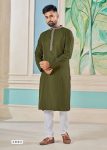 DESIGNER VISCOSE WEAVING STRIPE WITH EMBROIDERY WORK MENS KURTA PAJAMA FESTIVAL WEAR WHOLESALE PRICE ETHNIC GARMENT (4)