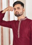 DESIGNER VISCOSE WEAVING STRIPE WITH EMBROIDERY WORK MENS KURTA PAJAMA FESTIVAL WEAR WHOLESALE PRICE ETHNIC GARMENT (5)